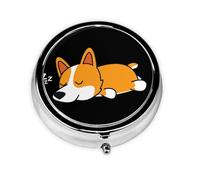 lindo corgi durmiendo, Pastillero, Pastillero redondo Pequeño contenedor de pastillas Organizador de pastillas de viaje