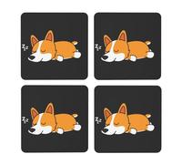 Lindo Corgi durmiendo,Posavasos Cuadrados de Corcho MDF, Almohadilla para Tazas, Juego de 4 Posavasos para Bebidas