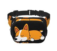 Lindo Corgi durmiendo,Riñonera Cuadrada de Doble Capa, Bolso de Viaje, Bolso Informal para el Pecho.