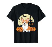 Lindo Corgi Halloween Calabaza Luna Castillo Encantado Camiseta