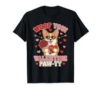 Lindo Corgi Valentine Paw-ty Art en Forma de corazón con Forma de corazón, Divertido Amor por un Cachorro Camiseta