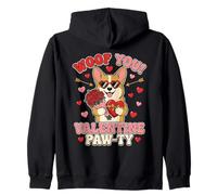 Lindo Corgi Valentine Paw-ty Art en Forma de corazón con Forma de corazón, Divertido Amor por un Cachorro Sudadera con Capucha