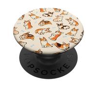 Lindo Corgis Floral Huesos Pembroke Welsh Corgi Perro PopSockets PopGrip Adhesivo