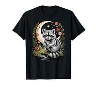 Lindo Cottagecore Estética Mapache Luna Creciente Floral Girl Camiseta
