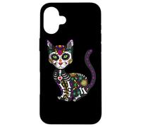 Lindo cráneo de azúcar Gato Mexicano día de Halloween de los Muertos Carcasa para iPhone 16 Plus