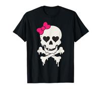 Lindo cráneo goteando lazo rosa hueso cruzado Halloween mujeres niñas Camiseta