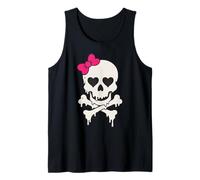 Lindo cráneo goteando lazo rosa hueso cruzado Halloween mujeres niñas Camiseta sin Mangas