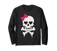Lindo cráneo goteando lazo rosa hueso cruzado Halloween mujeres niñas Manga Larga