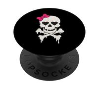 Lindo cráneo goteando lazo rosa hueso cruzado Halloween mujeres niñas PopSockets PopGrip Adhesivo