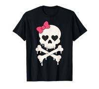 Lindo cráneo rosa lazo goteando hueso cruzado Halloween mujeres niñas Camiseta