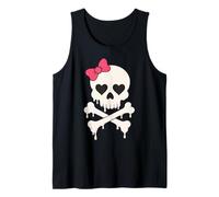 Lindo cráneo rosa lazo goteando hueso cruzado Halloween mujeres niñas Camiseta sin Mangas