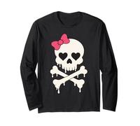 Lindo cráneo rosa lazo goteando hueso cruzado Halloween mujeres niñas Manga Larga