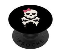 Lindo cráneo rosa lazo goteando hueso cruzado Halloween mujeres niñas PopSockets PopGrip Adhesivo