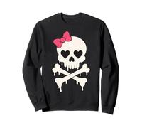 Lindo cráneo rosa lazo goteando hueso cruzado Halloween mujeres niñas Sudadera