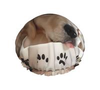 Lindo cuenco de hueso de perro Woof Paw Gorras de ducha para mujer, gorro de ducha grande reutilizable para hombres, secado rápido, cuidado del cabello, largo y corto, baño para niños