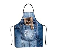 Lindo Delantal - Delantal Impermeable Para Gatos, Bata Impermeable Con Diseño De Gato Con Correas Ajustables | Delantales Divertidos Para Cocinar, A La Parrilla, Hacer Barbacoas, Hornear Pizzas,