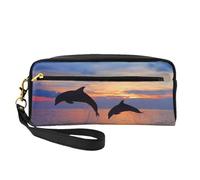 Lindo delfín Impreso., Bolsa de Maquillaje Bolsa de cosméticos Bolsa de Aseo de Viaje portátil Estuche de Cuero para Mujeres y niñas