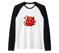 Lindo Diablo bebé Enamorado con Corazones flotantes Formas manía Camiseta Manga Raglan