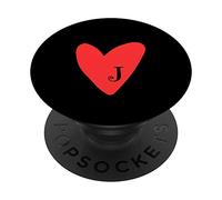 Lindo Dibujado A Mano Rojo Minimalista Corazón Letra J Monograma Negro PopSockets PopGrip Intercambiable