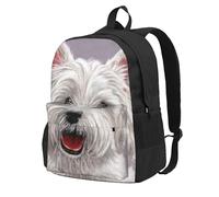 Lindo dibujo de un perro West Highland Terrier impreso,Mochila con bolsillos, mochila informal para el día a día, resistente al agua, ideal para la escuela, viajes