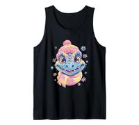 Lindo Dinosaurio Azul Invierno Retrato gráfico Rosa a Juego Camiseta sin Mangas