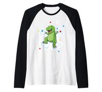 Lindo Dinosaurio Haciendo ángel Nieve Navidad Rex Dino Camiseta Manga Raglan