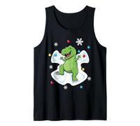 Lindo Dinosaurio Haciendo ángel Nieve Navidad Rex Dino Camiseta sin Mangas