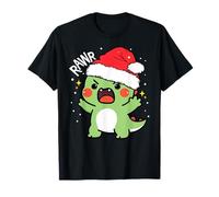 Lindo Dinosaurio rugiendo Papá Noel Sombrero Navidad Kawaii Dino Niños Camiseta