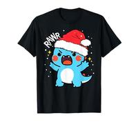 Lindo Dinosaurio rugiendo Papá Noel Sombrero Navidad Kawaii Dino Niños Camiseta