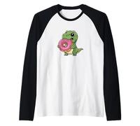 Lindo Dinosaurio T-Rex sosteniendo Postre de Dona Camiseta Manga Raglan