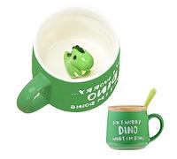Lindo dinosaurio taza de café taza de té con tapa cuchara, Kawaii Stuff divertido fresco taza de San Valentín Día de la Madre de Halloween Xmas Cumpleaños Regalos para Mujeres Esposa Mamá Chica Amigo