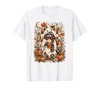 Lindo diseño de café con Leche de Calabaza y Mapache Fantasma para Halloween Camiseta gráfica económica, Hombre, Blanco, L