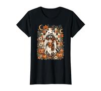 Lindo diseño de café con Leche de Calabaza y Mapache Fantasma para Halloween Camiseta gráfica económica, Mujer, Negro, S