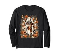 Lindo diseño de café con Leche de Calabaza y Mapache Fantasma para Halloween Manga Larga