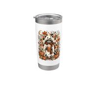 Lindo diseño de café con leche de calabaza y mapache fantasma para Halloween Vaso térmico de acero inoxidable de doble pared