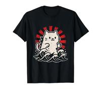 Lindo diseño de Gato Ondulado japonés - Kawaii Lucky Kitty Retro RIS Camiseta gráfica económica, Hombre, Negro, S
