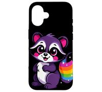 Lindo diseño de mapache morado caprichoso arte animal para la naturaleza Carcasa para iPhone 16