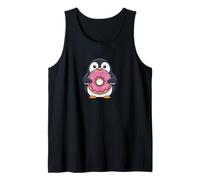 Lindo diseño de pingüino sosteniendo Dona Dulce Postre Camiseta sin Mangas