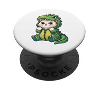 Lindo Disfraz de Dinosaurio de Gatito Divertido Monstruo Kawaii T-Rex Dino PopSockets PopGrip Adhesivo
