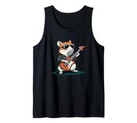 Lindo disfraz de hámster mecedora con bonita guitarra Camiseta sin Mangas