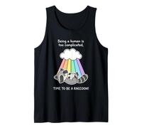 Lindo Disfraz de Mapache Arco Iris ser Humano es complicado Camiseta sin Mangas