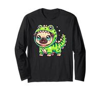 Lindo disfraz de perro carlino dinosaurio mascota mamá papá niños Manga Larga