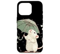 Lindo Disfraz de Rata Blanca con Paraguas para Hombre y Mujer Carcasa para iPhone 16 Pro