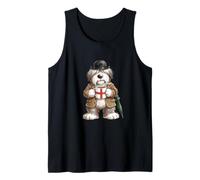 Lindo Divertido Bobtail Cachorro Perro Taza café Bandera de Inglaterra Camiseta sin Mangas