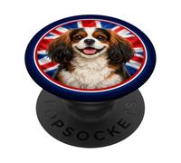 Lindo Divertido Cavalier King Charles Spaniel Perro Bandera del Reino Unido PopSockets PopGrip Adhesivo