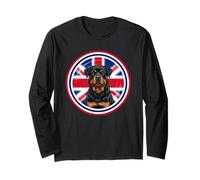 Lindo Divertido Perro Rottweiler Cachorro Bandera de Inglaterra Reino Unido Manga Larga