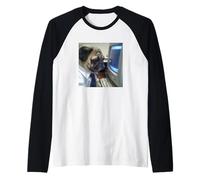 Lindo Divertido Pug Perro Oficina Trabajo Borroso Meme Foto Camiseta Manga Raglan