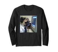 Lindo Divertido Pug Perro Oficina Trabajo Borroso Meme Foto Manga Larga