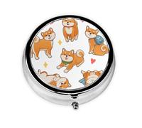 lindo, divertido, shiba inu, Pastillero, Pastillero redondo Pequeño contenedor de pastillas Organizador de pastillas de viaje