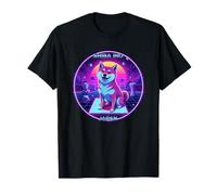 Lindo Divertido Shiba-Inu Perro Cachorro Japón Bandera Vaporwave Camiseta